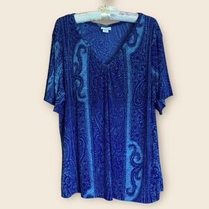 EUC Jaclyn Smith Woman Half Sleeve Knit Blouse, Grape Blue/Teal, Size 2X